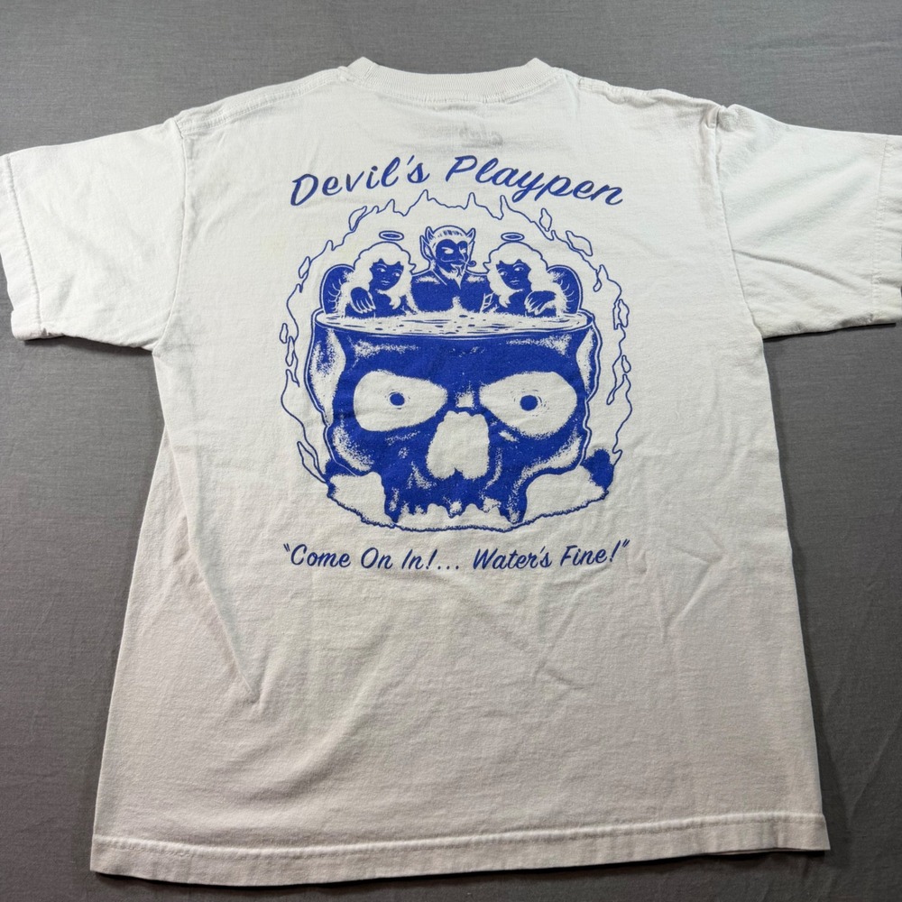 A-Lab Graphic T-Shirt Mens Medium White Excellent Devils Playpen Skull Blue